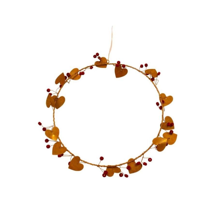 Krans Heart beads Gold - Burgundy